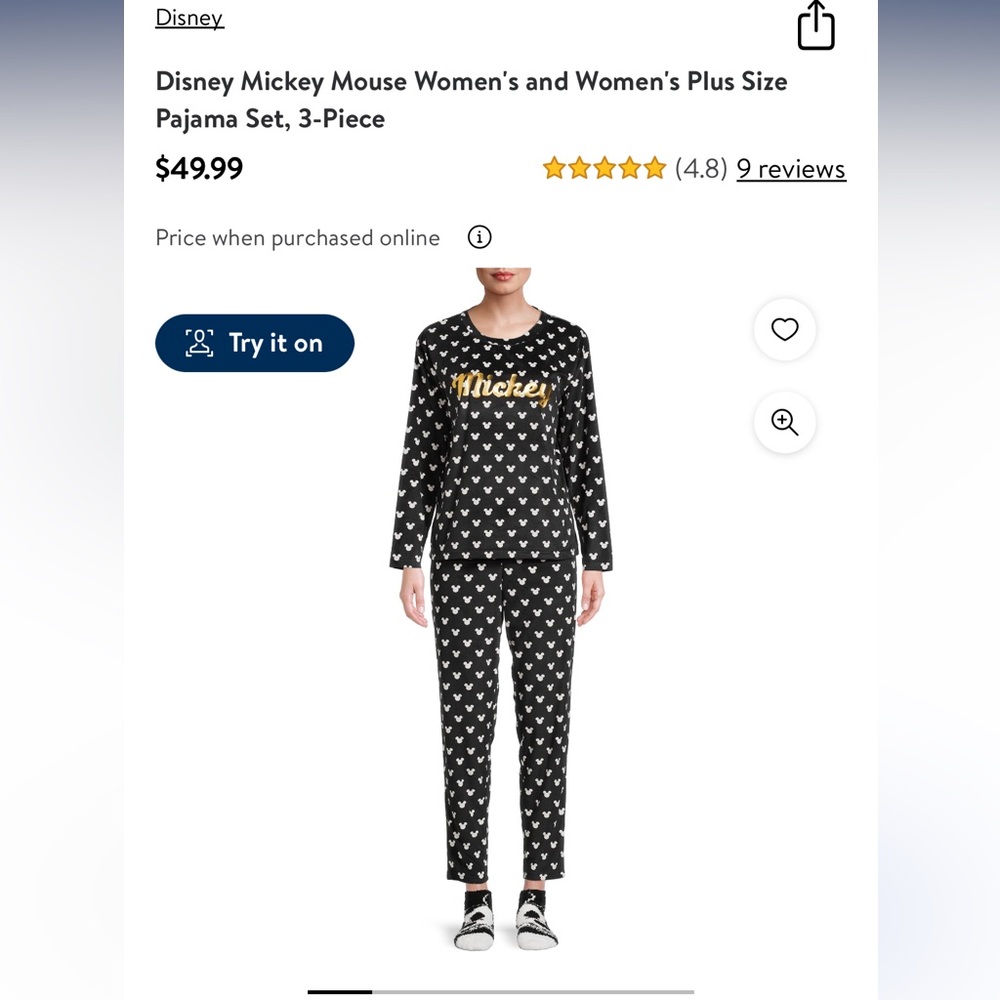 NEW DISNEY MICKEY MOUSE 3 PIECE PAJAMAS SET MICKEY HEADS LADIES SIZE XL 16 18 - Picture 2 of 7